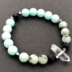 Amazonite, Kiwi Stone, Onyx & Quartz Bracelet